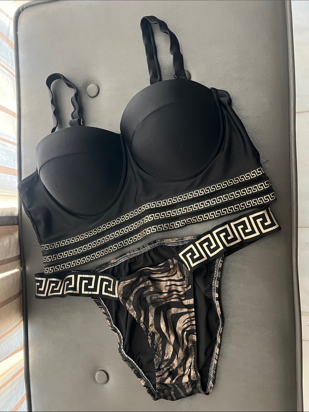 Black Women's Two-Piece Bikini Set with Greek Key Trim